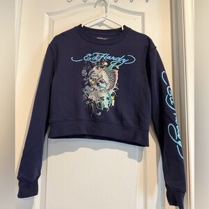 Ed Hardy Dark Blue Cotton Blend long sleeve Top